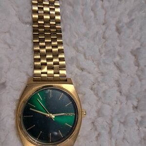 Nixon Men's Watch with Gold Band and Green Dial